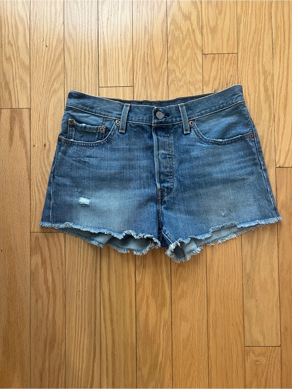 Levi's Blue Denim Cutoff Shorts with Raw Hem